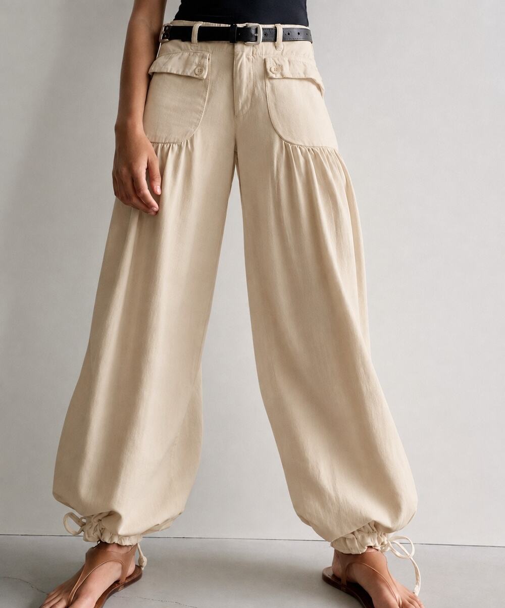 Free People X We the Free Lotus Balloon Jeans, Beige/Cream, Size 26